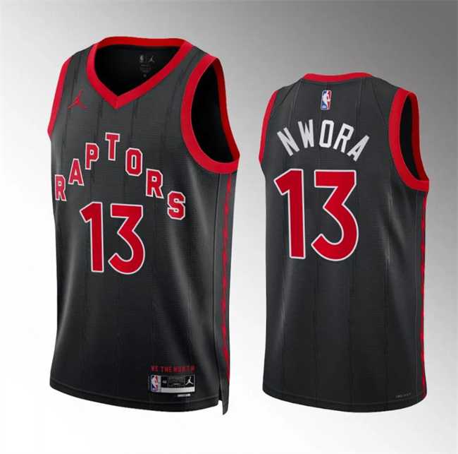 Men%27s Toronto Raptors #13 Jordan Nwora Black Statement Edition Stitched Basketball Jersey Dzhi